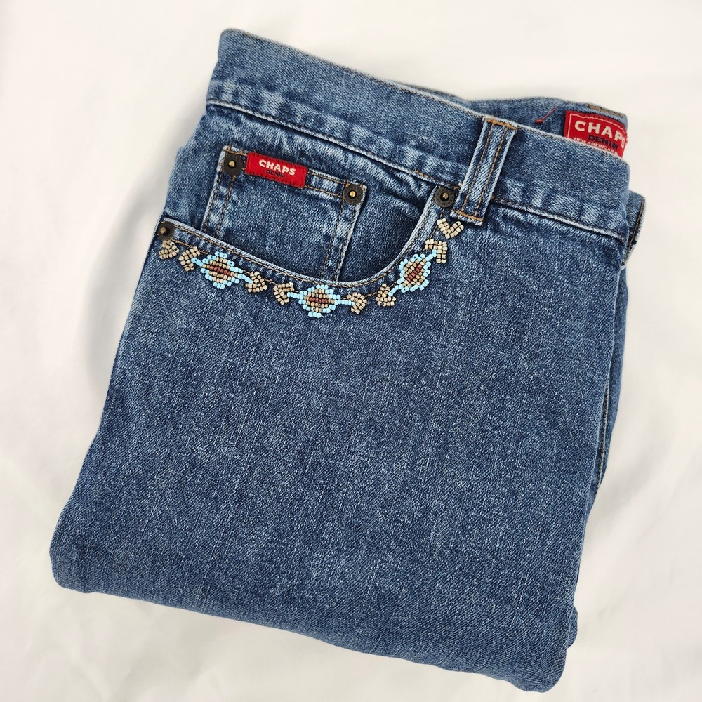 Chaps Women Southwestern Aztec Cowgirl Beaded Jeans Size 8 Concert Festival